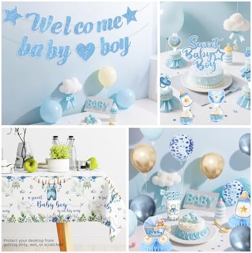 Blue baby boy party table setup using Cocomigo set