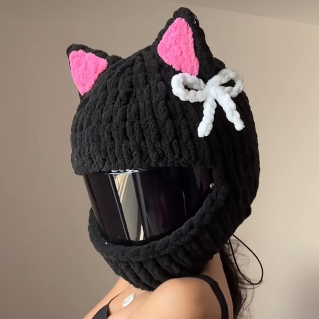 CYYFULE cat ears motorcycle helmet cover front view on black full face helmet