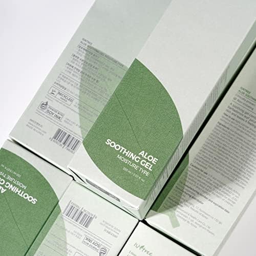 Isntree aloe vera gel packaging box highlighting clean ingredients profile.