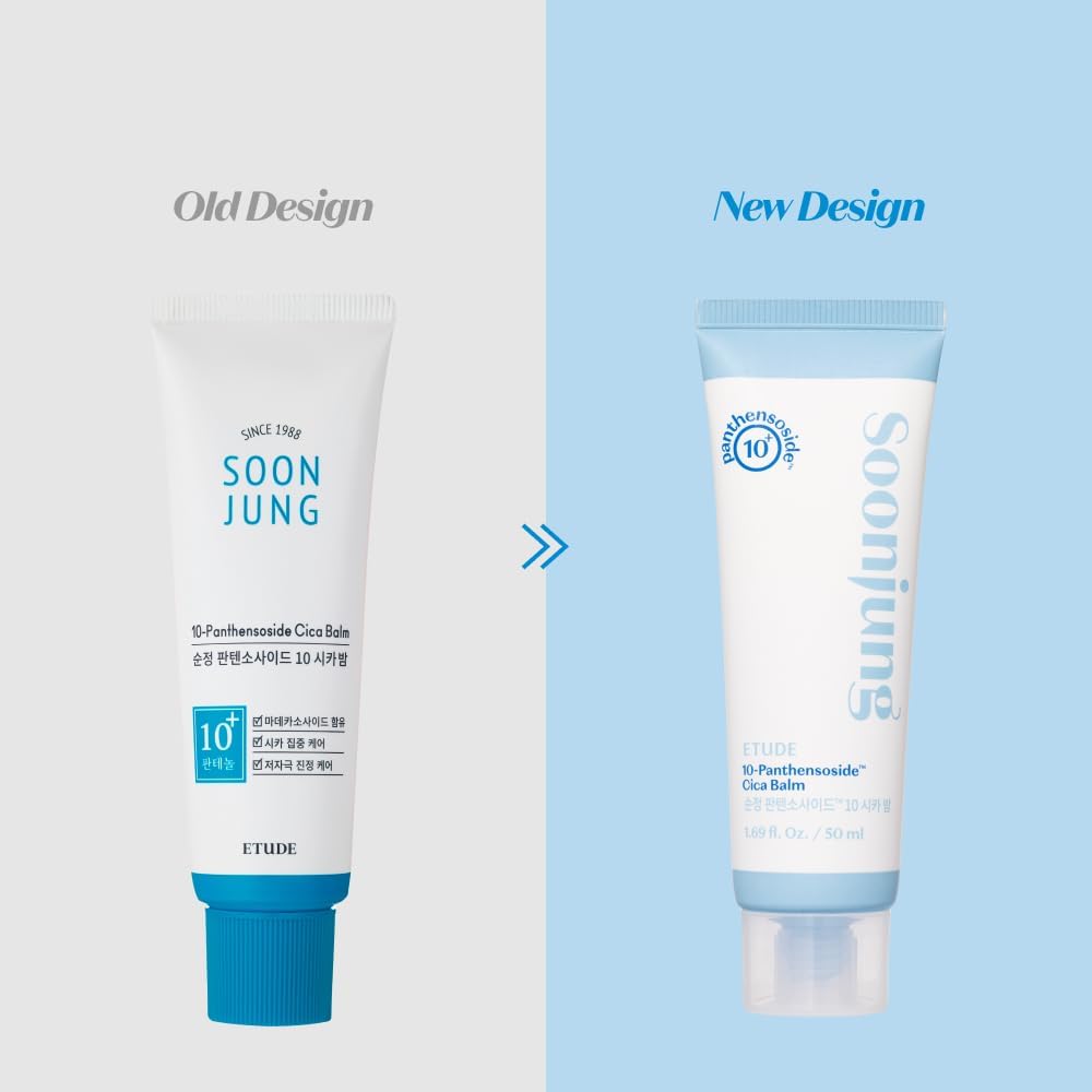 ETUDE SoonJung calming facial cream tube displaying key ingredients panthenol and madecassoside