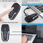Compact hidden key style pocket spy camcorder showing the simple one button operation system setup