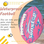 Senston beach and pool football being inflated with the included hand pump