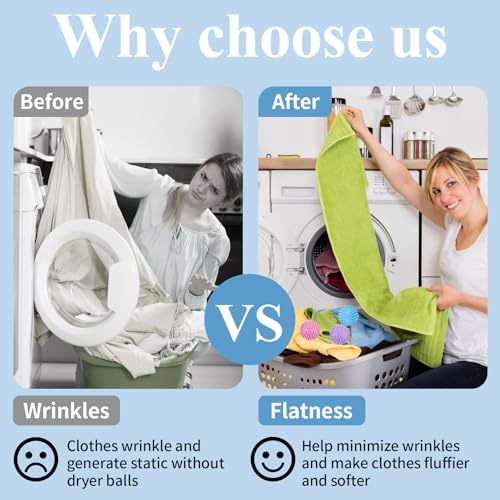 Eco friendly reusable fabric softener alternative balls displayed in pink blue white and purple colors