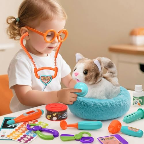 Educational pretend play set for kids showing the interactive cat in the backpack.