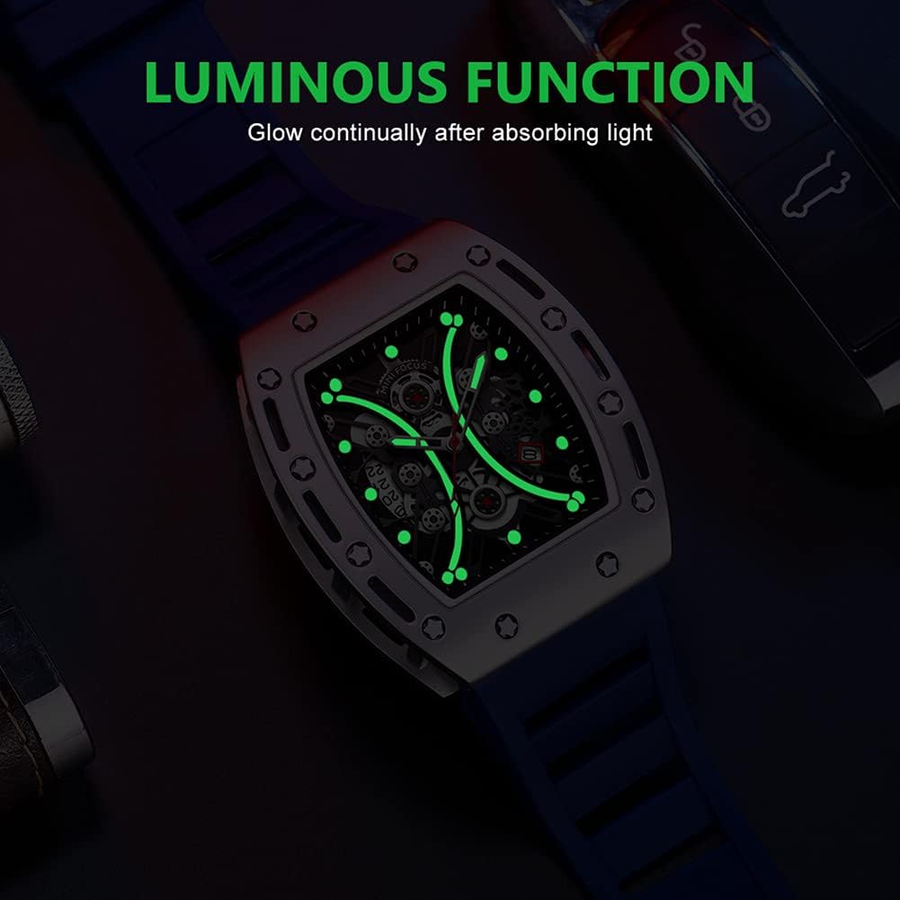 MF MINI FOCUS Watch for Men Wristwatch Fashion Hollow Big Dial Luminous Waterproof Sport Analog Quartz Business Mens Watches Blue Silicon Strap Dress Watch - Image 4