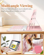 Wazzasoft pink and red checkered plaid tablet cover closed completely like a book demonstrating its slim profile and comprehensive protection