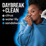 Downy Unstopables Fusions bottle standing upright highlighting the Daybreak and Clean floral fragrance notes.