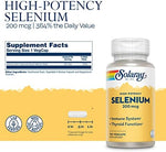 Side angle view of Solaray yeast free selenium capsules packaging highlighting the 100 vegetarian capsules count.