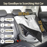 Generic toddler automotive heat protector being folded into a compact size for convenient travel storage