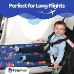 Folded Teamko airplane travel bed for babies demonstrating its compact and lightweight design for carry-on luggage.