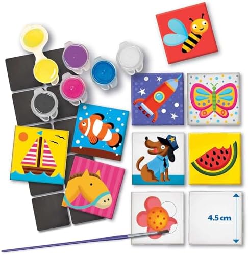 Children painting 2 inch by 2 inch ceramic tiles using the included fine bristle paintbrush.