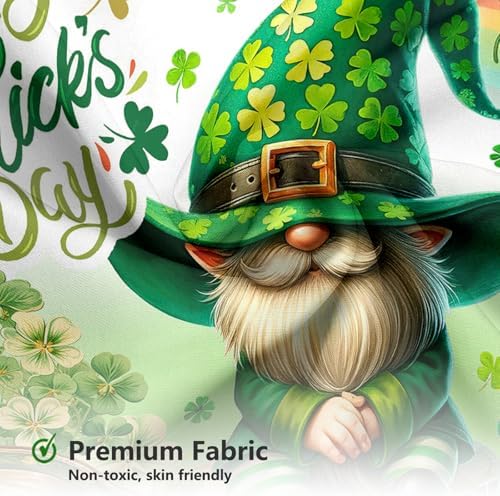 High definition print quality layout of the lucky leprechaun and green clovers pattern.