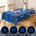Demonstration of graduation tablecloth used as a party food table cover