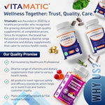 Vitamatic Alpha Lipoic Acid 600mg bottle showing nerve support and antioxidant benefits