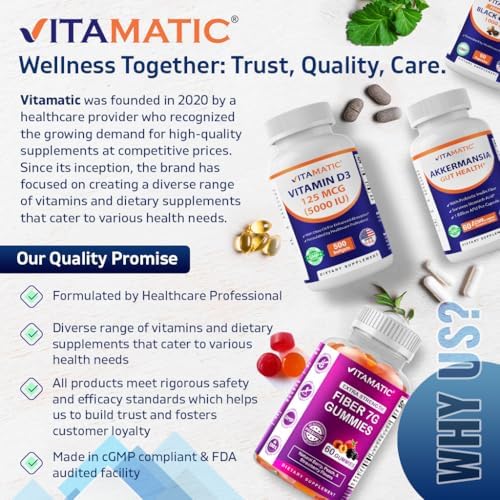 Vitamatic Alpha Lipoic Acid 600mg bottle showing nerve support and antioxidant benefits