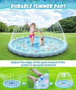 Extra large sprinkler play mat being folded for compact summer storage.
