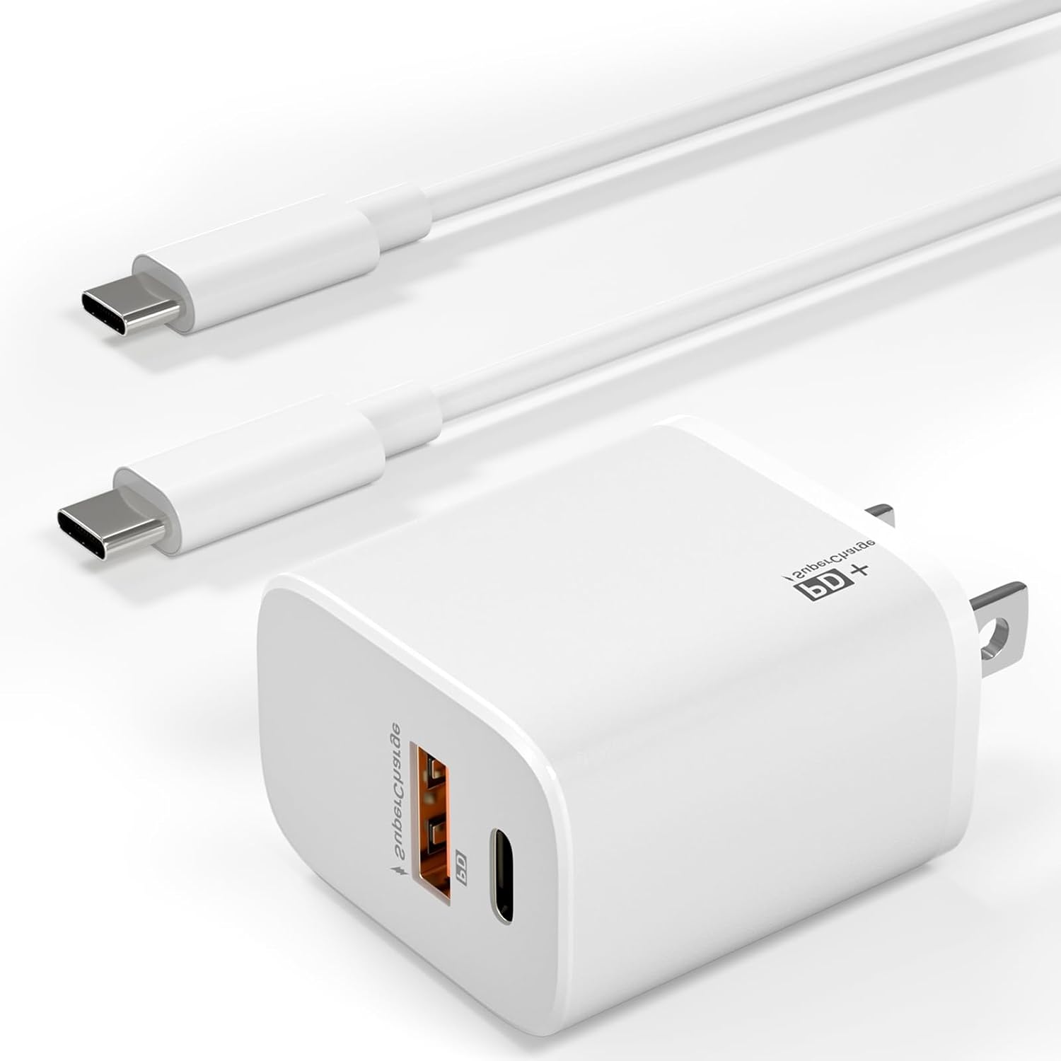 Gasmocs dual port USB Type C fast charger wall adapter block shown from front view