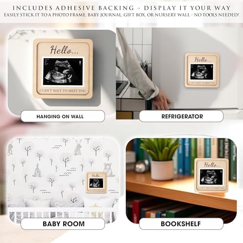 KATINAT baby announcement sign being held to demonstrate its four point two five inch compact size.