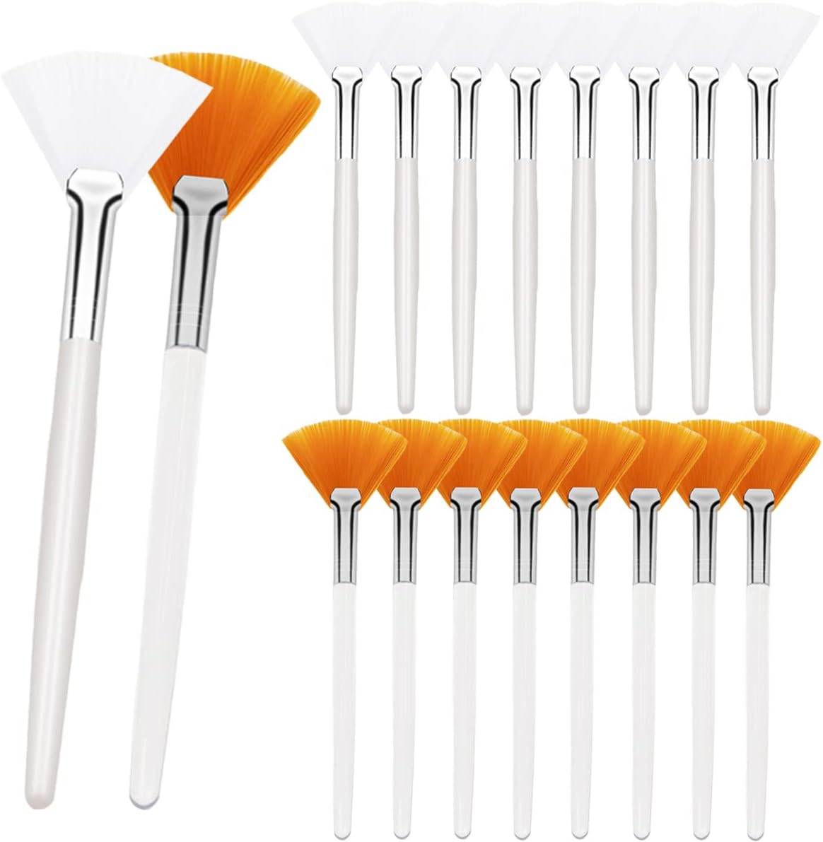 BOYIVI 18 pieces fan brushes facial mask brush front view showing yellow and white applicator options
