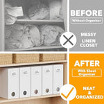 SpaceAid fabric sheet storage container showing the front clear circular peekaboo window with folded sheets inside