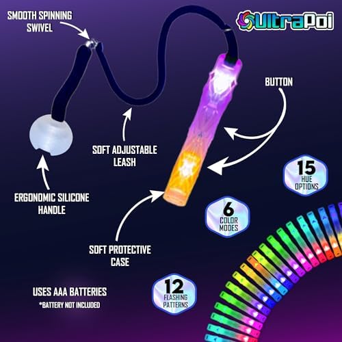 UltraPoi HelixPoi glowing vibrant rainbow patterns to demonstrate the customizable color modes during night spinning