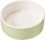 Spot speckled stoneware ceramic pet bowl front view