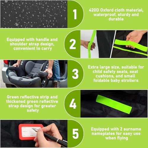 Durable 420D Oxford cloth texture on car seat gate check bag