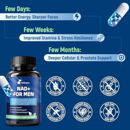 Side view of Femmetra NAD+ prostate and energy support supplement
