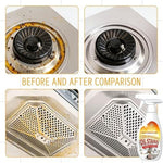 Close up of Sentechx degreaser removing oil from range hood