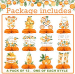 Distinctivs gender neutral hello baby shower table centerpieces highlighting orange paper bases