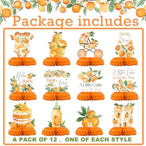 Distinctivs gender neutral hello baby shower table centerpieces highlighting orange paper bases
