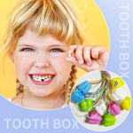Top down view of 10 piece baby tooth keepsake box set in various colors
