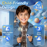DADA-TECH children sonic toothbrush package contents including four replacement heads and habit reward stickers