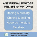 Puregen Labs medicated powder container highlighting treatment for jock itch and ringworm.
