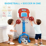 Toddler basketball and soccer activity center in playroom