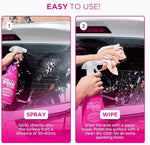Pink Stuff miracle window cleaner bottle against a clean glass surface