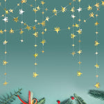 Yilzo glitter gold star garland banner hanging on a party backdrop front view