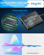 eSynic converter box showing the SPDIF Toslink optical audio output port side details.