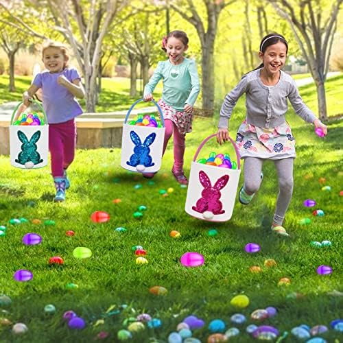 Three pieces of colorful reusable canvas gift bags standing upright filled with treats