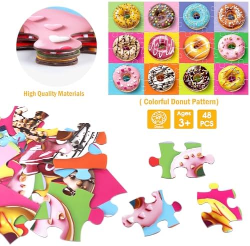 IFLOVE forty eight piece jigsaw puzzle fully assembled on the floor showing twelve unique desserts