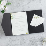 Pack of twenty FEIYI black laser cut pocket folders stacked for DIY wedding stationery assembly