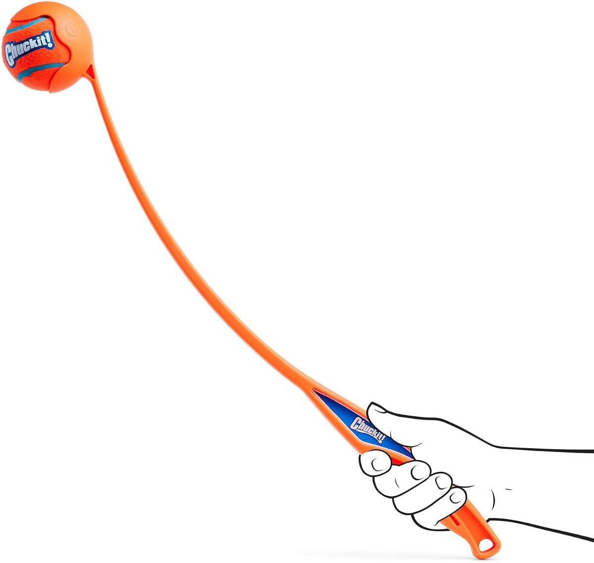 Chuckit pet toy showing hands-free ball pickup mechanism