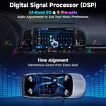 ATOTOZONE double din infotainment system illustrating the twenty four band equalizer audio settings panel.