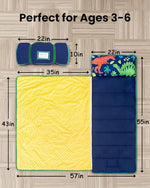 Primlect daycare sleeping mat with the removable pillow partially slid out of its sleeve.