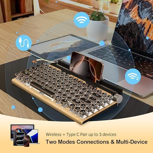 Taiahiro retro keyboard with smartphone placed in built-in device holder