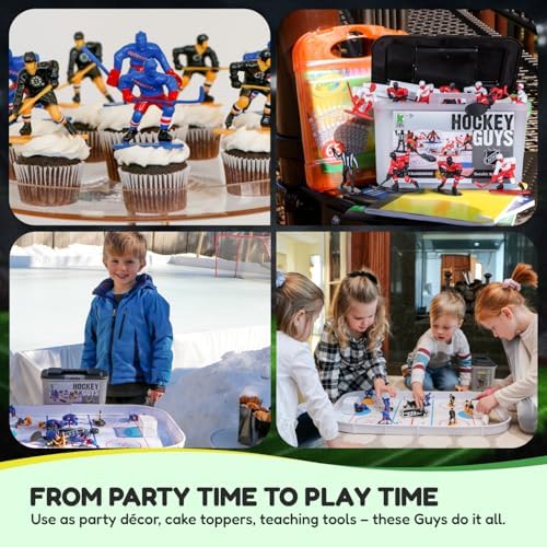 Kaskey Kids NHL hockey action figures being used as creative cake toppers for a sports themed birthday party.