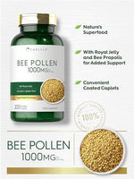Authentic USA imported Carlyle bee pollen 1000mg caplets packaging display.