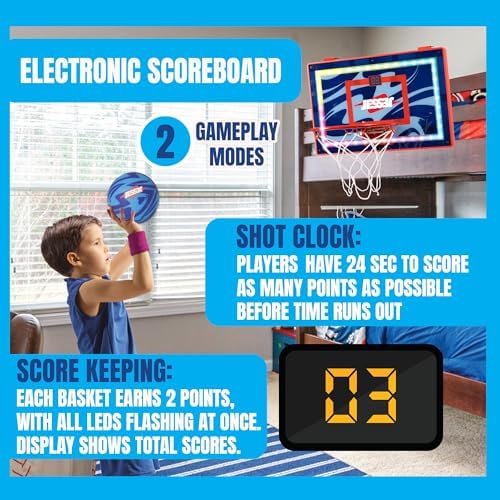 Jesser mini basketball hoop mounted over a bedroom door