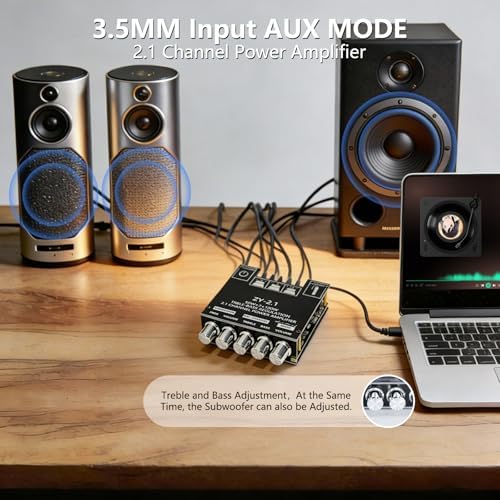 Unassembled kit view showing the audio amp board, acrylic plates, screws, and knobs.