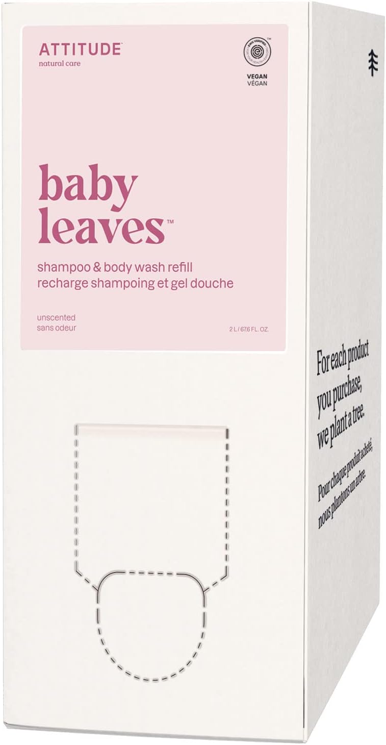 ATTITUDE Baby 2-in-1 Shampoo and Body Wash, EWG Verified, Dermatologically Tested, Made with Naturally Derived Ingredients, Vegan, Unscented, Bulk Refill, 67.6 Fl Oz - Image 1
